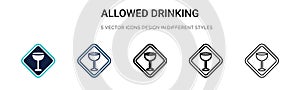 Allowed drinking icon in filled, thin line, outline and stroke style. Vector illustration of two colored and black allowed