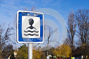 Swimming area beach sign at lake Balaton