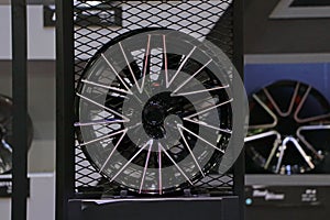 Alloy Wheel of car on the shelf. Alloy wheels are wheels that are made from an alloy of aluminium or magnesium. Alloys are