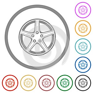 Alloy wheel flat icons with outlines photo