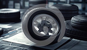 Alloy wheel repair service for motor vehicles in shiny workshop generated by AI