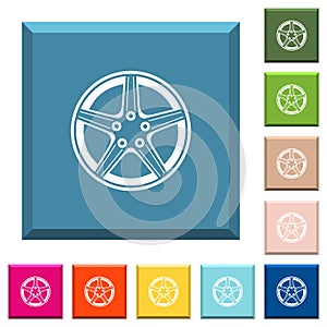 Alloy wheel white icons on edged square buttons photo