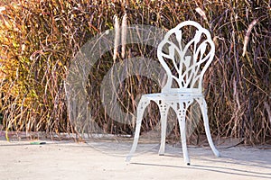 Alloy white chair in the park.White bench in the garden