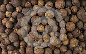 Allspice or Jamaican pepper background. Natural seasoning texture. Natural spices and food ingredients