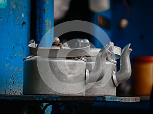Alluminium tea kettle stock image