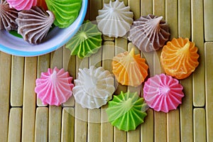 Allure candy colorful thai dessert on bamboo plate