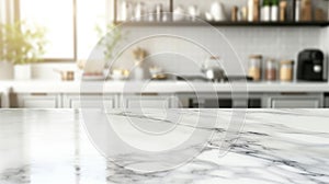 Allure of clean and uncluttered dining area with softly defocused modern kitchen in background