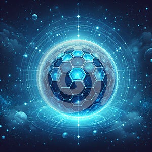 allure of a mesmerizing blue holographic hexagon orb in this stunning 3D illustration.