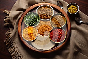 Alluring Ethiopian Cuisine Flat Lay with Injera and Stews