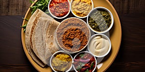 Alluring Ethiopian Cuisine Flat Lay with Injera and Stews