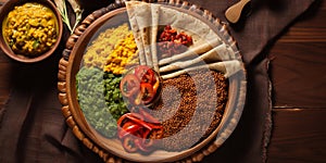 Alluring Ethiopian Cuisine Flat Lay with Injera and Stews