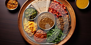 Alluring Ethiopian Cuisine Flat Lay with Injera and Stews