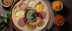 Alluring Ethiopian Cuisine Flat Lay with Injera and Stews