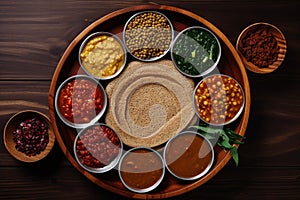 Alluring Ethiopian Cuisine Flat Lay with Injera and Stews