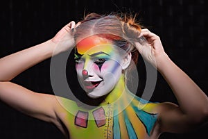 Alluring lady with a face painting clown