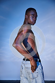 alluring shirtless african american man in