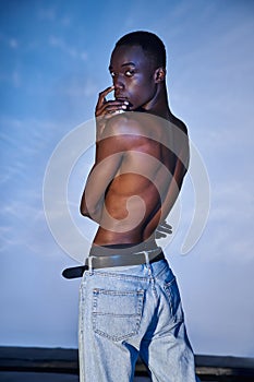 alluring shirtless african american man in
