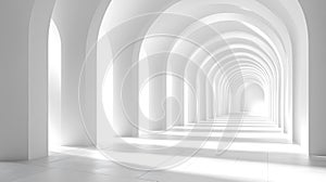 Bright white arched hallway background minimalist architectural design perspective interior view endless passage ab
