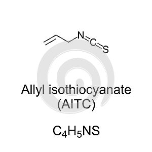 Allyl isothiocyanate, pungent taste of radish, chemical formula and structure photo