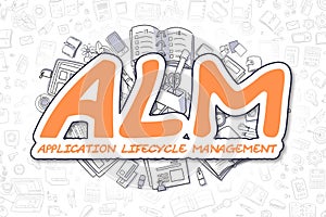 ALM - Cartoon Orange Text. Business Concept.