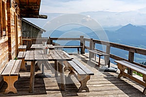 Alm hut hÃÂ¼tte terrasse in tyrol with mountain view