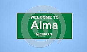 Alma, Michigan city limit sign. Town sign from the USA.