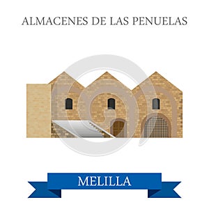 Almacenes de Las Penuelas en Melilla. Flat cartoon photo