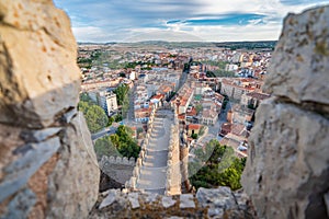 Almansa castle and city top view in Albacete