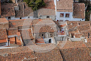 Almansa red tiles on rooftops, Albacete Province, Spain