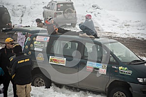 Almaty, Kazakhstan - February 21, 2013. Off-road racing on jeeps, Car competition, ATV. Traditional race