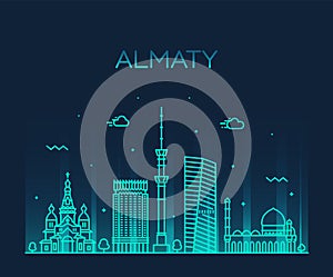 Almaty skyline city Kazakhstan vector linear style