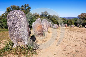 Almendres Cromlech, Ancient Megalithic Monument of Standing Stones