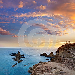 Almeria Cabo de Gata lighthouse sunset in Spain photo