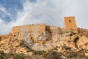 View at the exterior facade fortress tower at the Alcazaba of AlmerÃÂ­a, Alcazaba y Murallas del Cerro de San CristÃÂ³bal, fortified photo