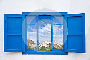Almeria view from blue window of Mojacar