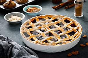 Almond and berry pie with lattice pastry