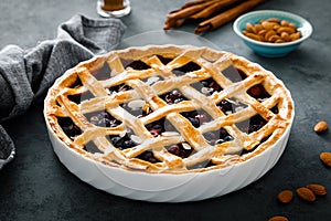 Almond and berry pie with lattice pastry