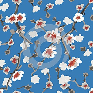 Almond Blossom Seamless Pattern Backgroung Wallpaper Repeat Artwork Floral Petals