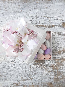 Almond candies in a box