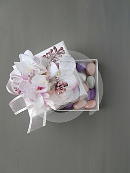 Almond candies in a box