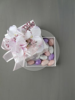 Almond candies in a box