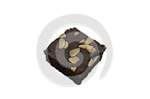 A Almond Chocolate Brownie isolated on white.