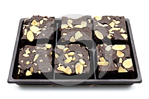 A Almond Chocolate Brownie isolated on white.