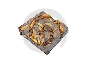 A Almond Chocolate Brownie isolated on white.