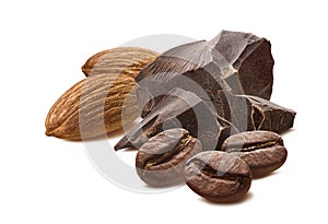 Almond chocolate mocha coffee beans isolated