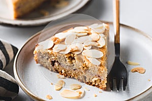 Almond coffee cake closeup view
