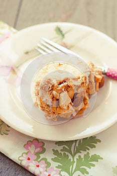 Almond crunch cake with fork