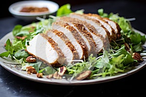 Almond Crusted Chicken Salad: Healthy Salad with Breaded Chicken Over Greens