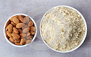 Almond flour and almonds photo