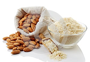 Almond flour and almonds photo